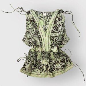 Green Paisley Tie Top – 2000s Boho Fairy Blouse